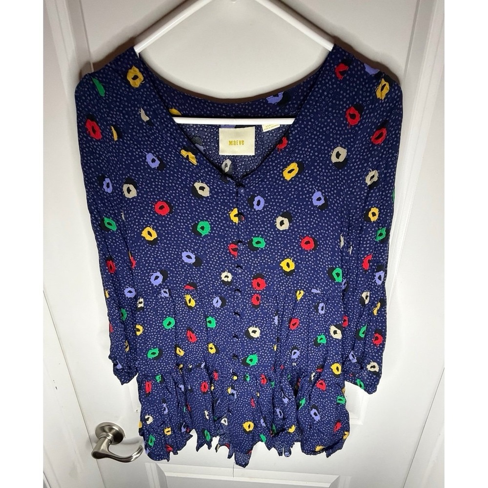 Anthropologie MAEVE Tunic Women's Lila Tiered Retro‎ Polka Dots Tunic Blouse XS